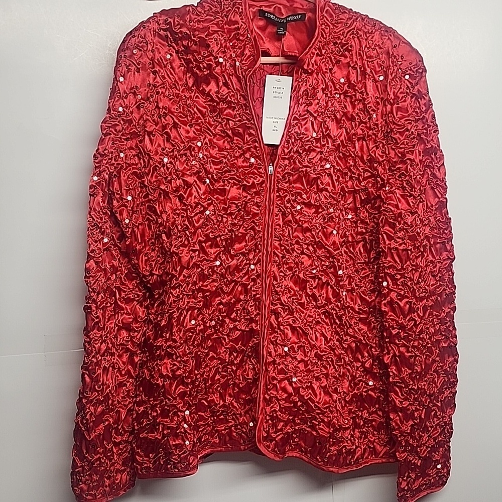 Addressing Woman Sz XL Elegant Red Zippered Lightweight Jacket NWT